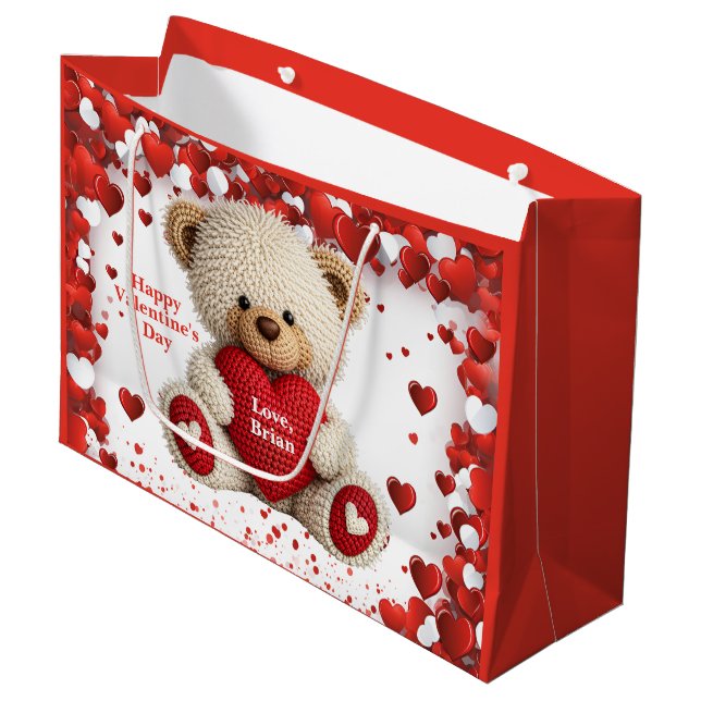 Süßer Valentinstag-Teddybär Große Geschenktüte (Vorderseite Schrägansicht)