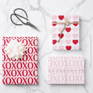 Süßer Valentinstag XOXO Rot und Pink Geschenkpapier Set