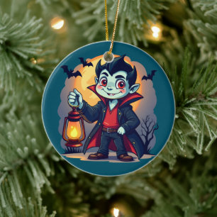 Süßer Vampir mit Laterne Kawaii Halloween Keramik Ornament