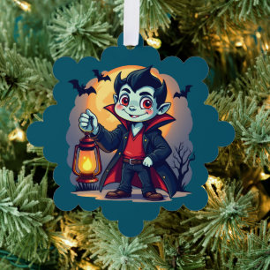 Süßer Vampir mit Laterne Kawaii Halloween Ornament Karte