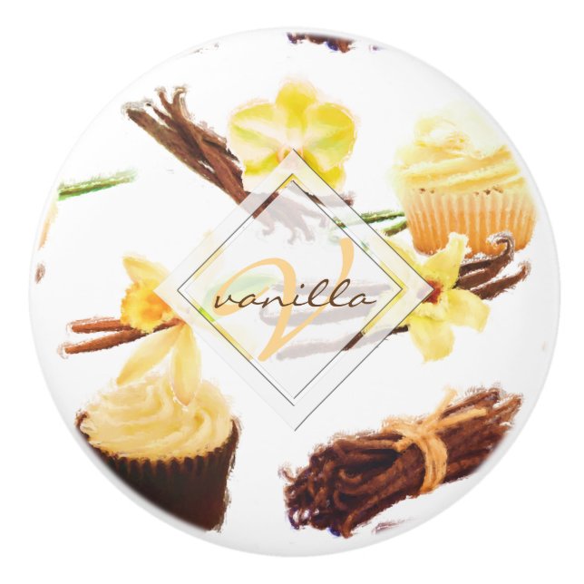 Süßer Vanilla Orchid Monogramm Keramikknauf (Vorderseite)