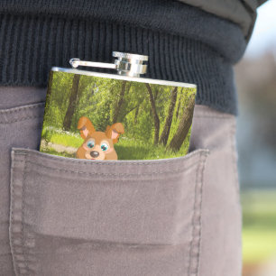 Süßer, verspielt Cartoon-Hund-Schüler im Wald Flachmann