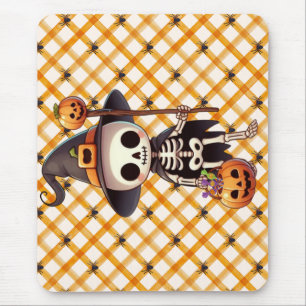 Süßer, verspielter Halloween-Skelett Mousepad