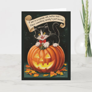 Süßer Vintage-Angsthase und Kürbis Halloween Feiertagskarte