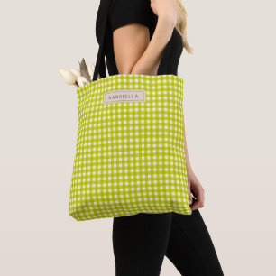 Süßer vintage chartreuse Gingham Karo personalisie Tasche