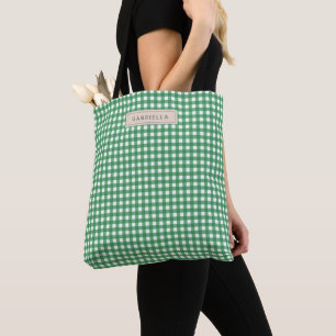 Süßer vintage grüner Gingham-Karo personalisiert Tasche