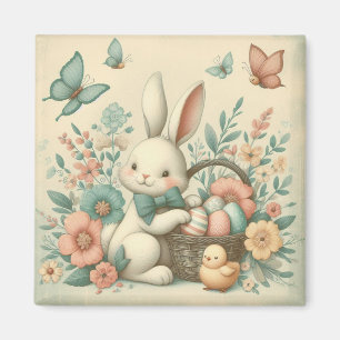 Süßer, vintage Osterhase & Küken Magnet