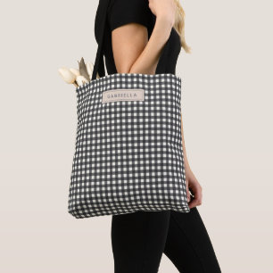 Süßer vintage schwarzer grauer Gingham-Karo person Tasche