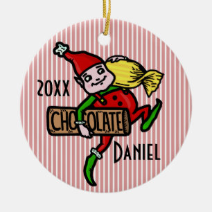 Süßer vintage Süßigkeiten Weihnachtself personalis Keramik Ornament