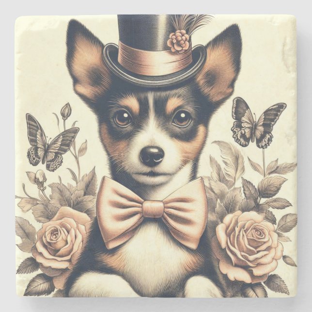 Süßer Vintage Toy Fox Terrier Steinuntersetzer (Vorderseite)