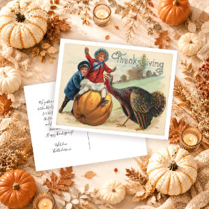 Süßer Vintage Truthahn Kürbis Herbst Thanksgiving Postkarte