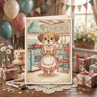 Süßer Vintage-Welpe | Personalisierter Geburtstag Karte