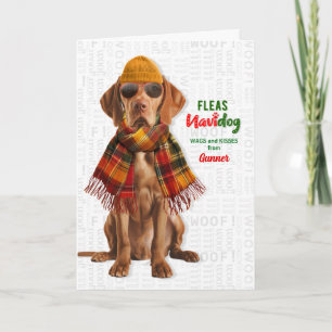 Süßer Vizsla-Hund Lustige Flöhe Navidog mit Namen Feiertagskarte