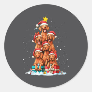 Süßer Vizsla Viszla Hund Weihnachtsbaum Xmas Hut Runder Aufkleber