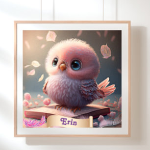 Süßer Vogel Baby Rosa Eulen Buch Personalisierte K Poster