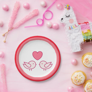 Süßer Vogel und Herz-Liebesdesign Pappteller