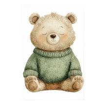 Süßer Wald-Bär in grüner Strickjacke für das Kinde
