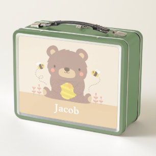 Süßer Wald-Bär und Bienen Kinder personalisiert Metall Brotdose