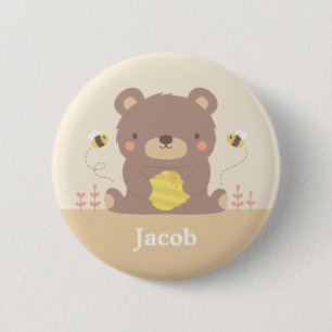 Süßer Wald-Bär und Bienen personalisierter Button