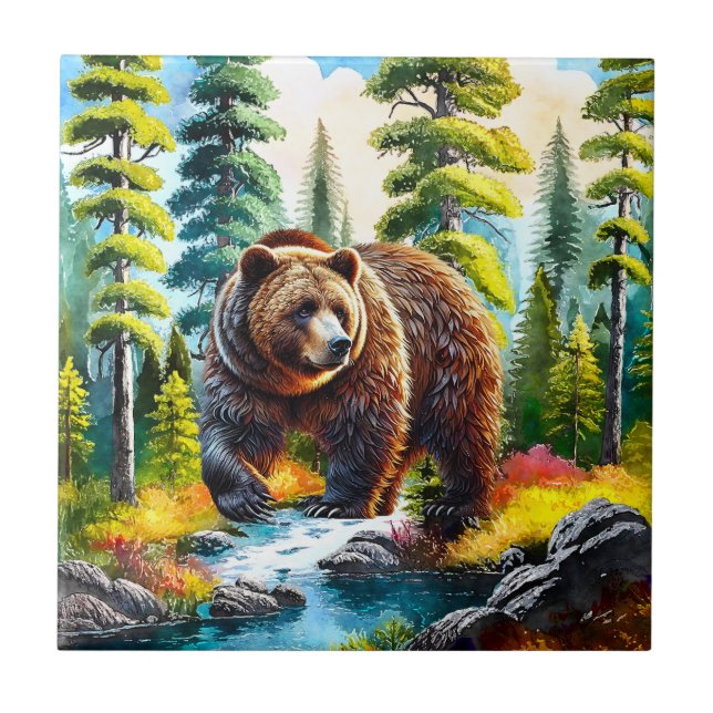 Süßer Wald Braunbär Fliese (Vorderseite)