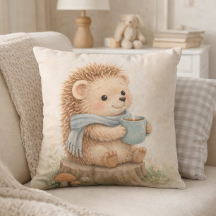Süßer Waldigel mit Tasse Neutrales Kinderzimmer Kissen