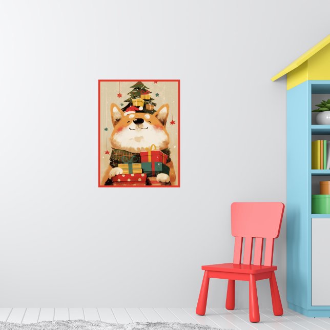 Süßer walisischer Corgi mit Weihnachtsgeschenken Poster (Kinderzimmer 1)