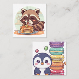 Süßer Waschbär, der Pfannkuchen mit Sirup isst Kaw Quadratische Visitenkarte