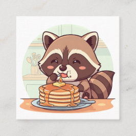 Süßer Waschbär, der Pfannkuchen mit Sirup isst Kaw Quadratische Visitenkarte