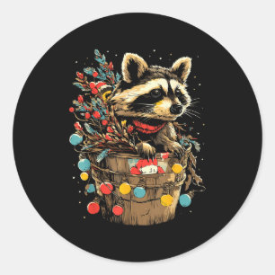 Süßer Waschbär Festliche Winterlandschaft Waldtier Runder Aufkleber