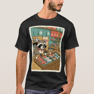 Süßer Waschbär Fischmarkt japanischer Straßenstil T-Shirt