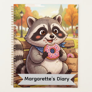 Süßer Waschbär isst Erdbeer-Donut | Personalisiere Planer