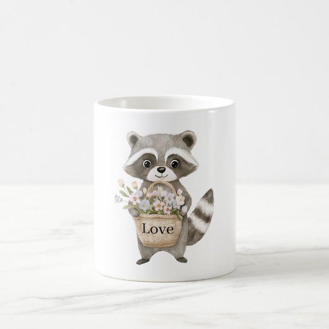 Süßer Waschbär-Korbb-Blumen Kaffeetasse (Mittel)