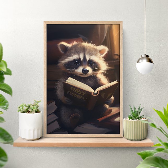 Süßer Waschbär liest ein Buch Poster (Von Creator hochgeladen)