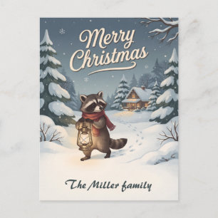 Süßer Waschbär mit Laterne Woodland Weihnachten
