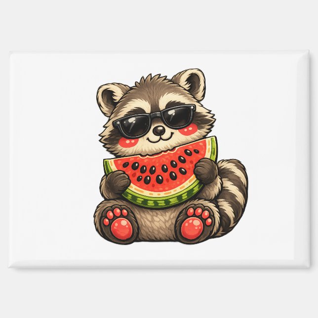 Süßer Waschbär mit Wassermelone Magnet (Vorderseite)