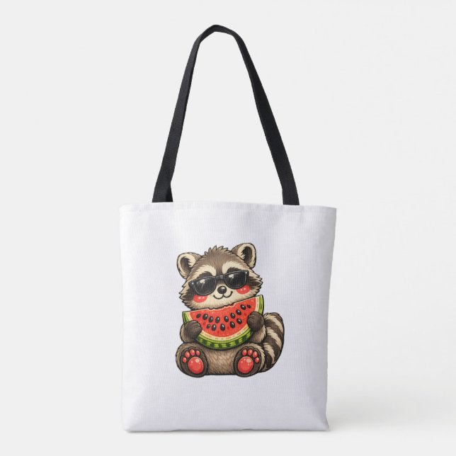 Süßer Waschbär mit Wassermelone Tasche (Rückseite)