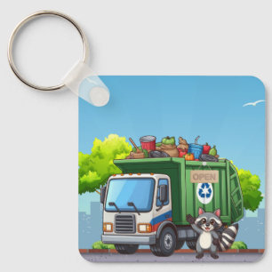 Süßer Waschbär und "Lebensmittel"-LKW Schlüsselanhänger