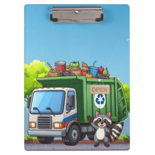 Süßer Waschbär und "Lebensmittel"-Truck Klemmbrett