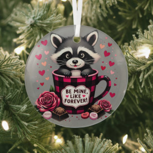 Süßer Waschbär-Valentine-Buffalo-Karo-Ästhetik Ornament Aus Glas