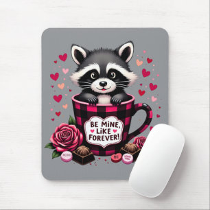 Süßer Waschbär-Valentinstag-Buffalo-Karo-Ästhetik Mousepad