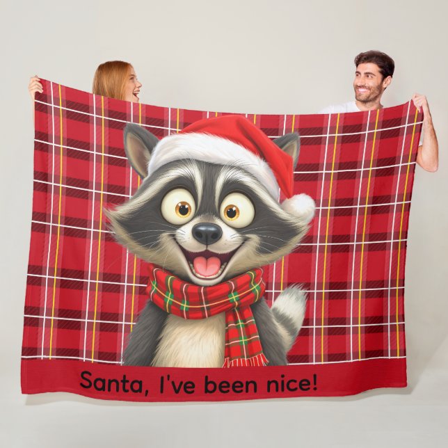 Süßer Waschbär Weihnachtsmann ich war brav Fleecedecke (Beispiel)