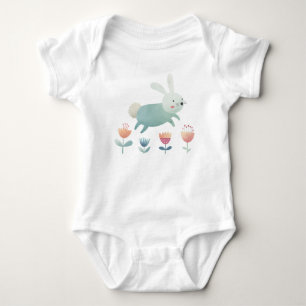 Süßer Wasserfarb-Hase & Blumen Baby Strampler