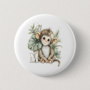 Süßer Wasserfarbe-Baby-Tier-Alphabet-Affe Button