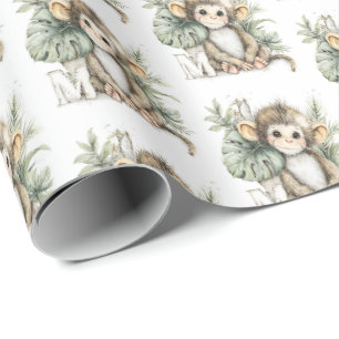 Süßer Wasserfarbe-Baby-Tier-Alphabet-Affe Geschenkpapier