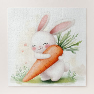 Süßer Wasserfarbe-Osterhase mit Karotte