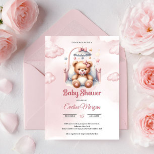 Süßer Wasserfarbe-Rosa-Mädchen-Teddybär im Kinderb Einladung
