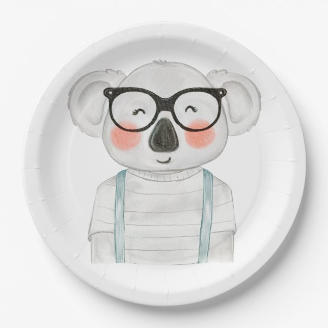 Süßer Wasserfarbekoala mit Brille Pappteller (Vorderseite)