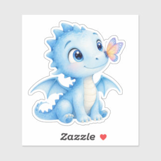 Süßer Wasserfarben-Babydrache mit Schmetterlingsau Aufkleber