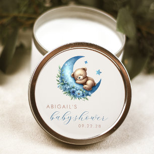 Süßer Wasserfarben-Bär Blau Mond Junge Baby Shower Runder Aufkleber