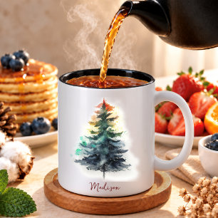 Süßer Wasserfarben-festlicher grüner Tannenbaum We Zweifarbige Tasse